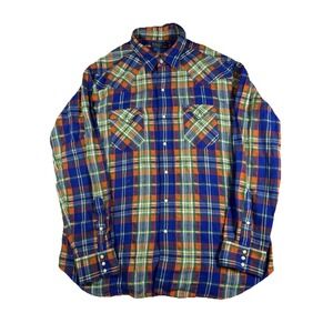 Polo Ralph Lauren Pearl Snap Men's XL Western Flannel Plaid Americana Rodeo VTG